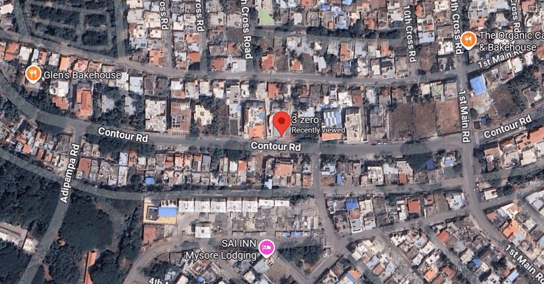 Aerial map showing 3 Zer0 location in Mysuru, Karnataka